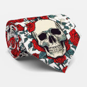 Krawatte von Schädel und Rote Rosen (Gerollt)
