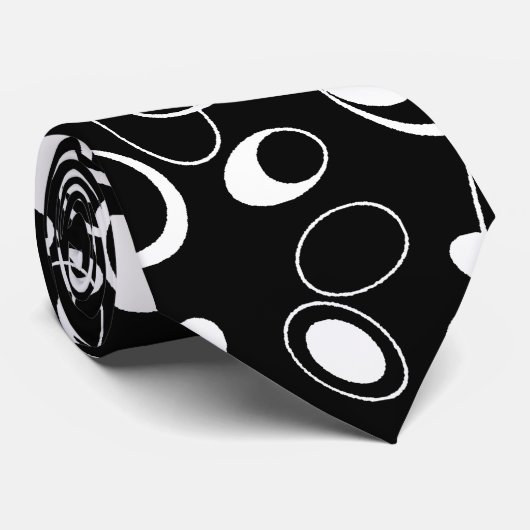 Krawatte Zizzago Retro Circles Schwarz-weiß (Gerollt)
