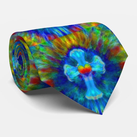 Krawatten-blaues Kreuz mit Herzen Krawatte (Gerollt)