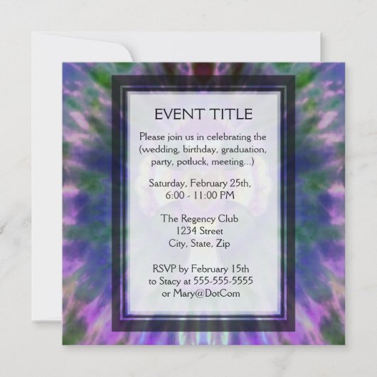 Krawatten-Kreuz mit Herz-Mitte in Lila, blau Einladung (Vorderseite)