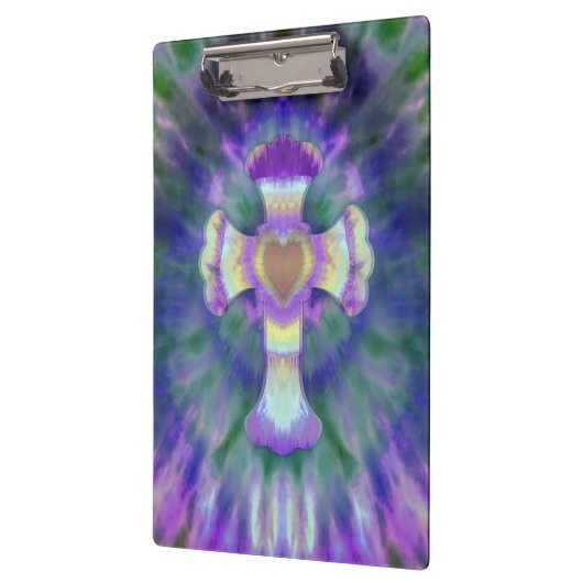 Krawatten-Kreuz mit Herz-Mitte in Lila, blau Klemmbrett (Links)