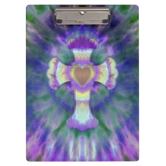 Krawatten-Kreuz mit Herz-Mitte in Lila, blau Klemmbrett (Vorderseite)