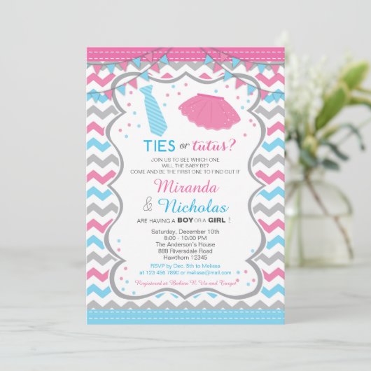 Krawatten-oder Tutus-Baby-Duschen-Einladung Einladung (Stehend Vorderseite)