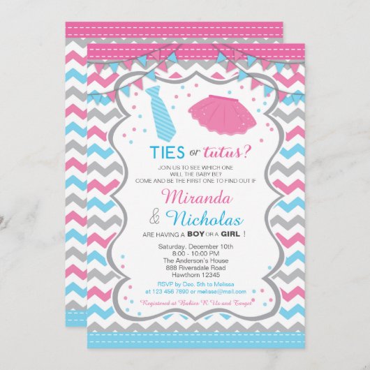 Krawatten-oder Tutus-Baby-Duschen-Einladung Einladung (Vorne/Hinten)