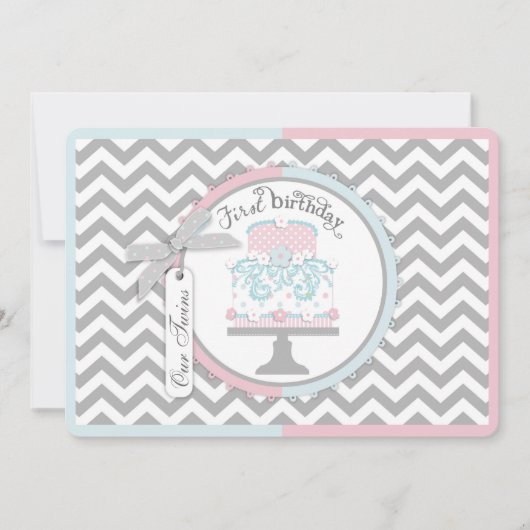 Krawatten-und Tutu-Zwillings-erster Geburtstag Einladung (Vorderseite)