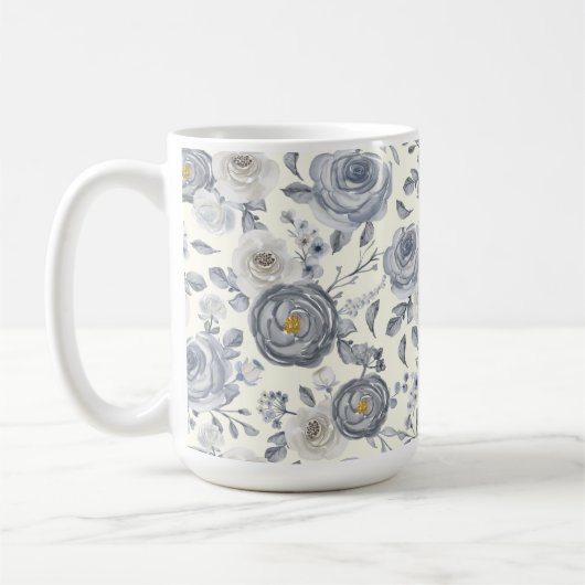 KREAM MIT SCHATTEN VON GRAUEN-WASSERFARBEN-BLUME KAFFEETASSE (Links)