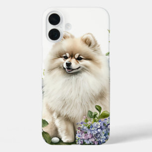 KREAMFARBENER SPITZ-HUND IN WILDBLUMEN iPhone 16 PLUS HÜLLE
