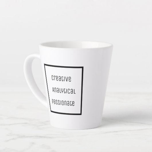 Kreativ, analytisch, leidenschaftlich Latte Tasse (Linke Ecke)