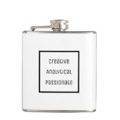 Kreativ, analytisch, leidenschaftlicher Vinyl umma Flachmann (Vorderseite)