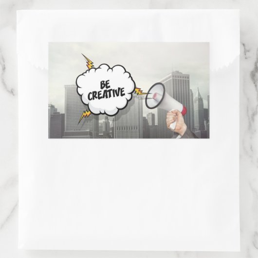 Kreativ sein rechteckiger aufkleber (Tasche)