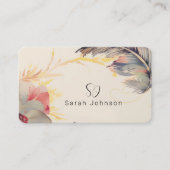 Kreative Bohemische Blüte und Feder mit Monogramm Visitenkarte (Vorderseite)