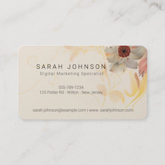 Kreative Bohemische Blüte und Feder mit Monogramm Visitenkarte (Rückseite)