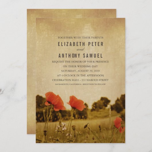 Kreative, einzigartige Rustikale Mohnhochzeit Einladung (Vorne/Hinten)