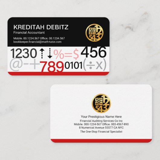 Kreative Finanzbuchhaltungsnummern Visitenkarte (Vorne/Hinten)
