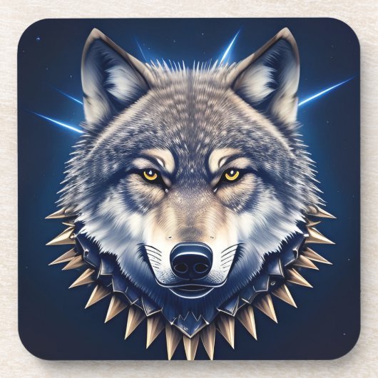 Kreative Illustration eines Wolfsköpfs mit Intens Getränkeuntersetzer (Vorderseite)