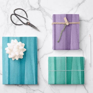 Kreative Mehrfarben-Wasserfarbe Blau Lila Grün Geschenkpapier Set