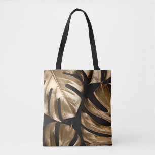 Kreative Monstera-Blätter, schwarzer Hintergrund. Tasche