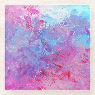 Kreative pink-blaue Textur, Farbflecken. Glasuntersetzer