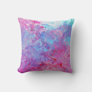 Kreative pink-blaue Textur, Farbflecken. Kissen