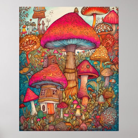 Kreative Retro-Psychedelische Pilzillustration Poster (Vorne)