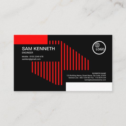 Kreative rote strukturelle Linien Ingenieur Visitenkarte (Vorderseite)
