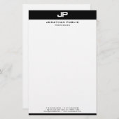 Kreative Schwarz-weiße Vorlage Moderne Minimalisti Briefpapier (Vorne/Hinten)