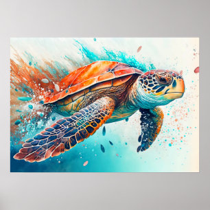 Kreative Schwimm-Schildkröten-Illustration Poster