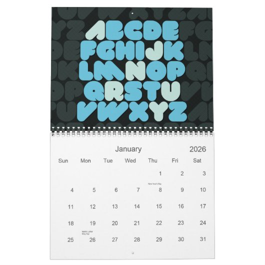 Kreative Typografie Alphabet Monate 2012 Kalender (Jan 2026)