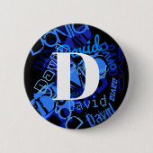 Kreatives blaues Monogramm Button (Vorderseite)
