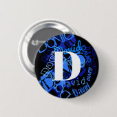 Kreatives blaues Monogramm Button (Vorne & Hinten)