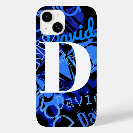 Kreatives blaues Monogramm Case-Mate iPhone Hülle (Rückseite)
