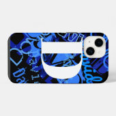 Kreatives blaues Monogramm iPhone Hülle (Rückseite (Horizontal))