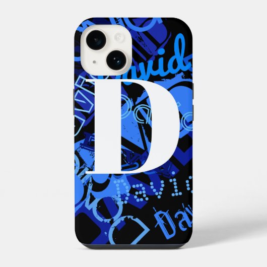 Kreatives blaues Monogramm iPhone Hülle (Rückseite)