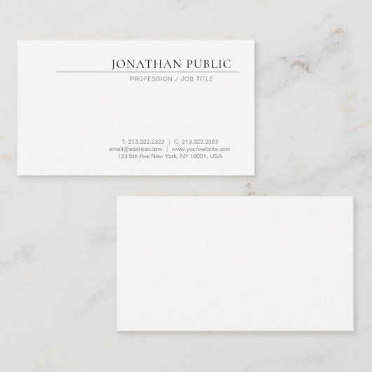Kreatives Design Sauberes Weiß Trendy Schlicht Visitenkarte (Vorne/Hinten)