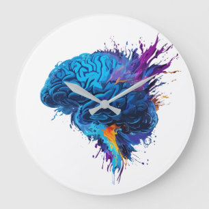 Kreatives Farb-Spritzer-Gehirn-Design Große Wanduhr