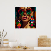 Kreatives Foto. Frau mit Ohrringen Poster (Küche)