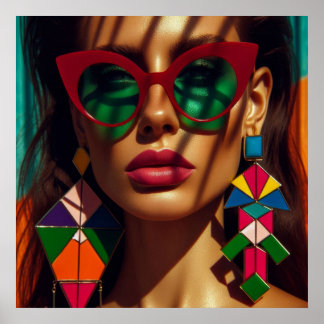 Kreatives Foto. Frau mit Ohrringen Poster