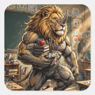 Kreatives Klassenzimmer Löwenwesen Quadratischer Aufkleber