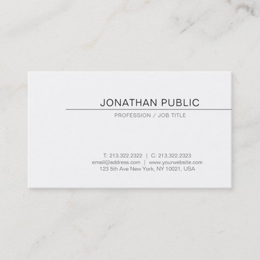 Kreatives Minimalistisches Design Elegante Weiß Mo Visitenkarte (Vorderseite)