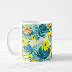 Kreatives, nahtloses Aquarellmuster von Pflanze, E Kaffeetasse