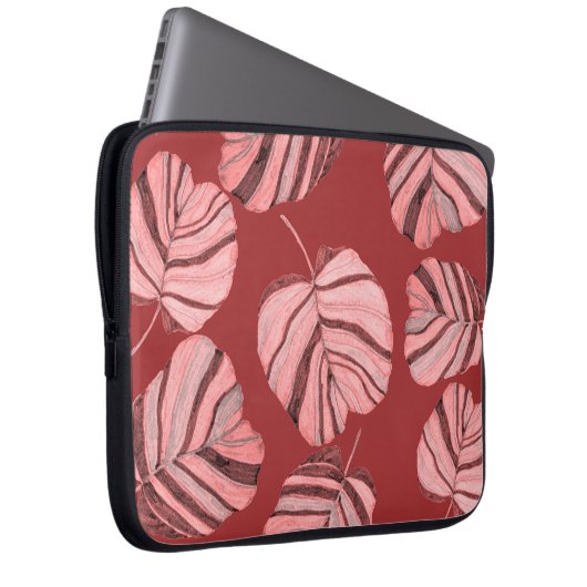 Kreatives, nahtloses Muster mit tropischen Blätter Laptopschutzhülle (Vorne Rechts)