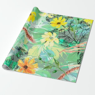 Kreatives nahtloses Wasserfarbmuster von Pflanzen, Geschenkpapier