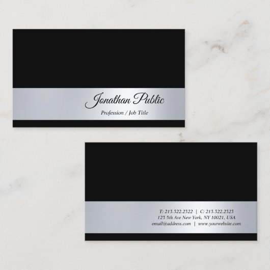 Kreatives schwarzes silbernes handgeschriebenes visitenkarte (Vorne/Hinten)