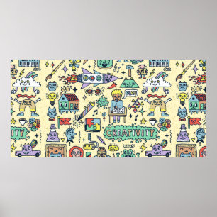 Kreativität Aktivitäten Funny Doodle Cartoon Set 1 Poster
