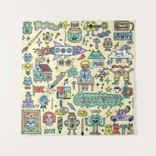 Kreativität Aktivitäten Funny Doodle Cartoon Set 1 Wandteppich