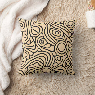 Kreativität Beige und schwarzes Linienkunstmuster Kissen