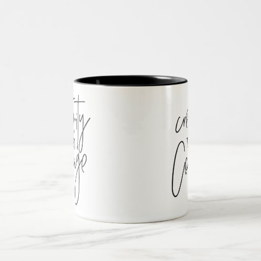 KREATIVITÄT BRAUCHT MOURAGE, handschriftlich Zweifarbige Tasse (Mittel)