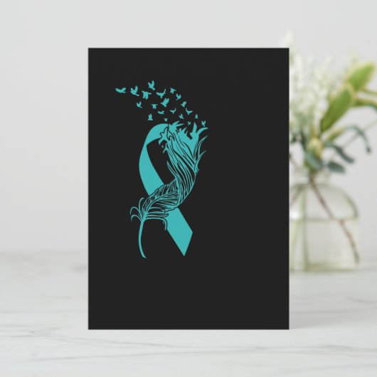 Krebs Aquamarine Ribbon Feather Birds Save The Date (Stehend Vorderseite)