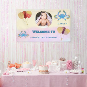 Krebs Aquarell 1. Geburtstag 1 Foto & Ballons Banner