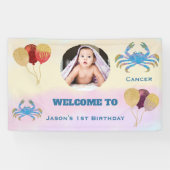 Krebs-Aquarell 1. Geburtstag | 1 Foto & Ballons Banner (Horizontal)